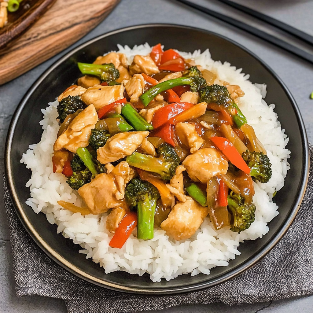 Recipe preparation for Garlic Chicken Stir-Fry with Rice