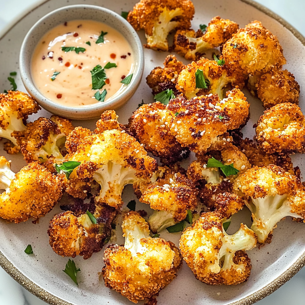Recipe preparation for Crispy Baked Cauliflower Bites with Garlic Sauce