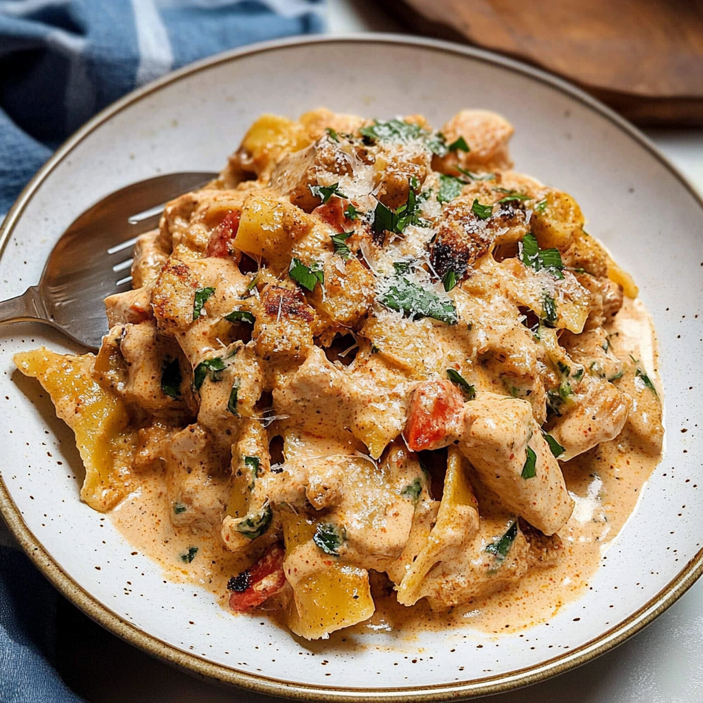 Recipe preparation for Garlic Chicken Bites & Creamy Cajun Spinach Artichoke Alfredo Pasta