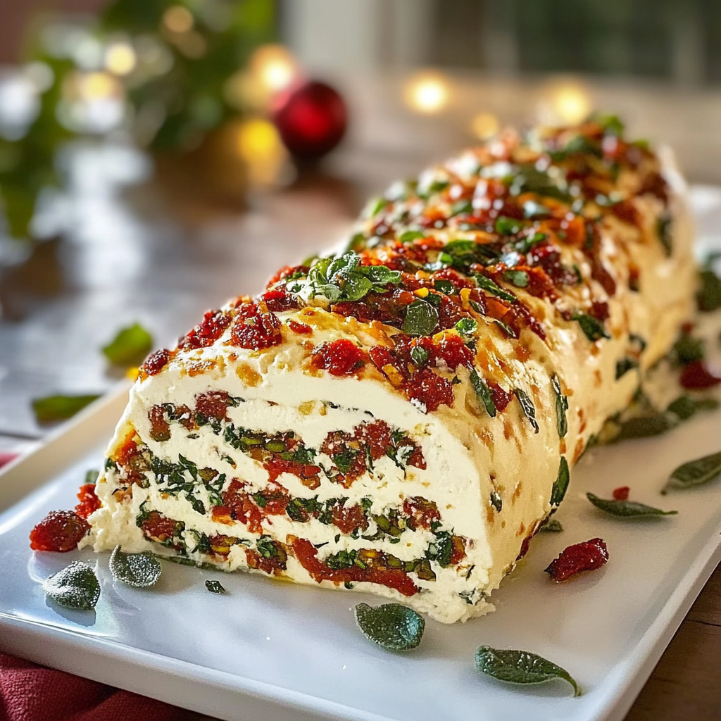 Recipe preparation for Festive Holiday Antipasto Cream Cheese Log