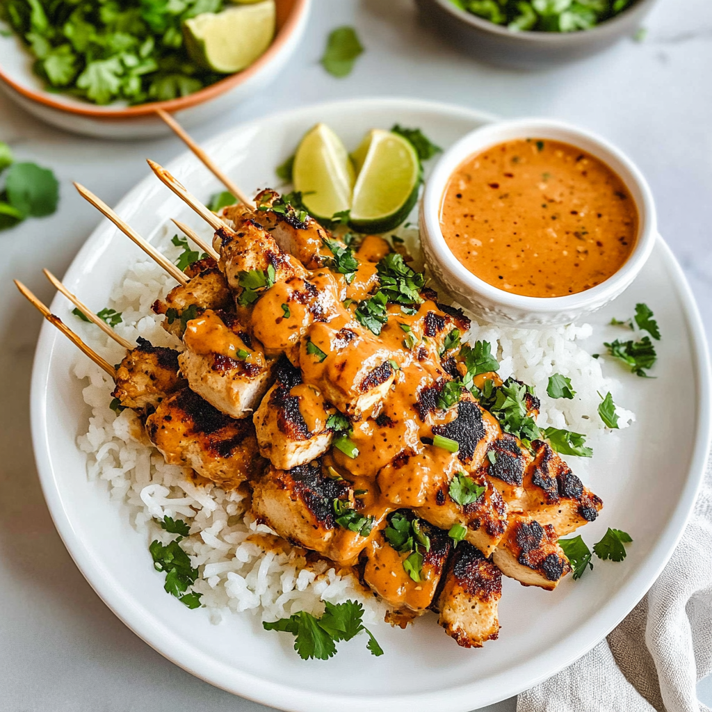 Recipe preparation for Chicken Satay with Easy Thai Peanut Sauce