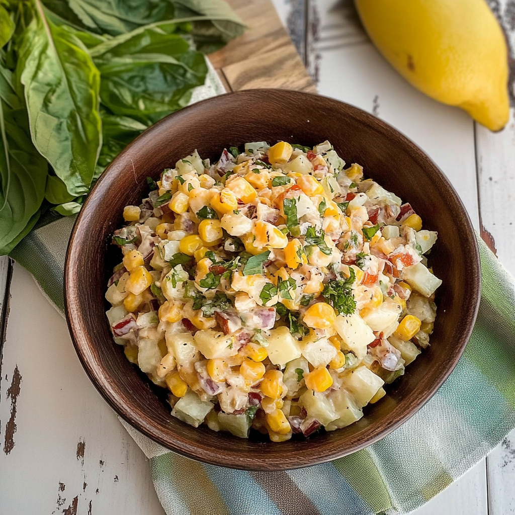 Recipe preparation for Corn & Potato Salad with Lemon-Buttermilk Dressing