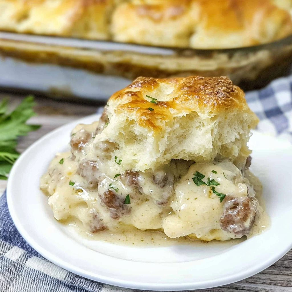 Recipe preparation for Biscuits and Gravy Casserole