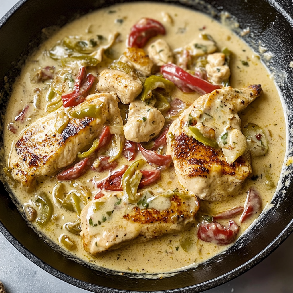 Recipe preparation for Creamy Pepperoncini Chicken Skillet