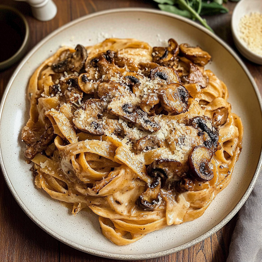 Recipe preparation for Caramelized Leek and Mushroom Gruyere Pasta