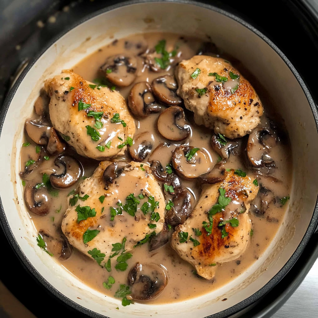Recipe preparation for Slow Cooker Chicken Marsala Delight