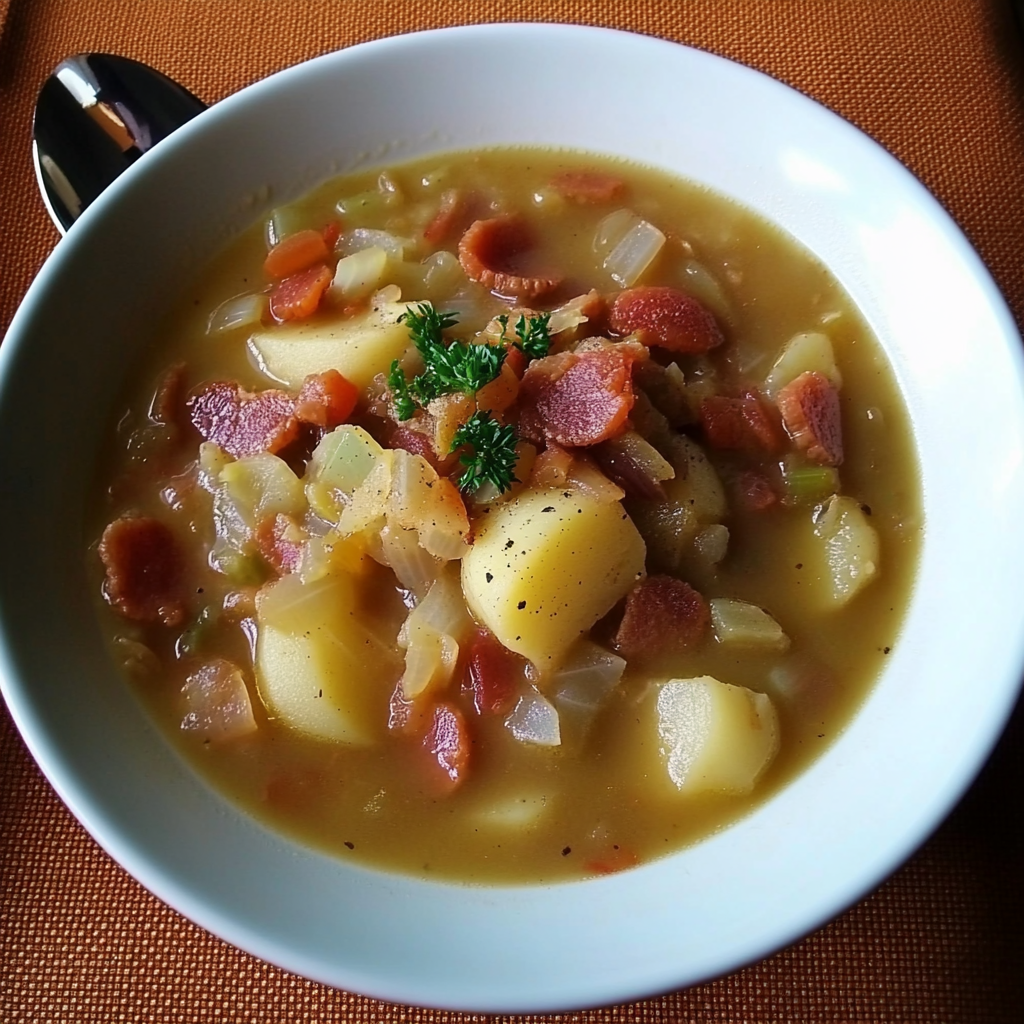 Recipe preparation for Irish Beef Bacon, Cabbage, and Potato Soup