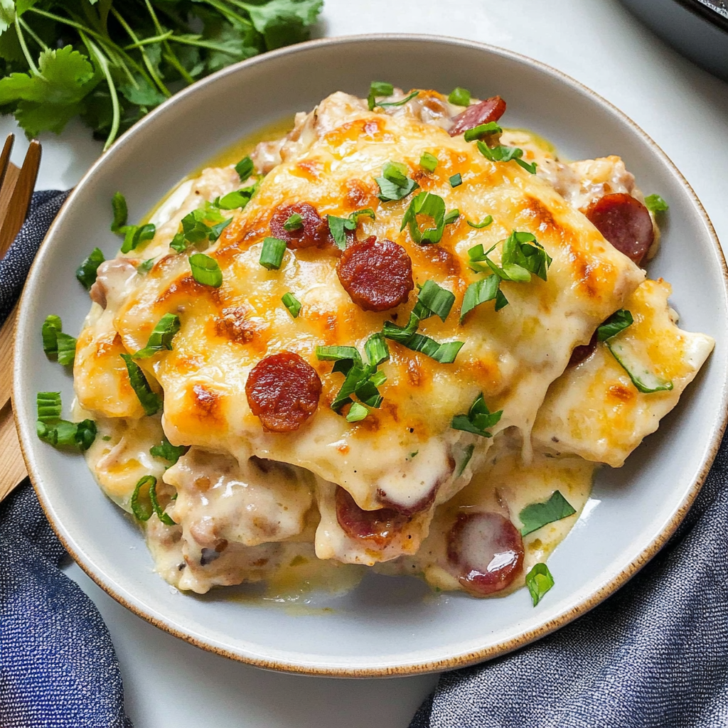 Recipe preparation for Crockpot Pierogi Casserole with Kielbasa