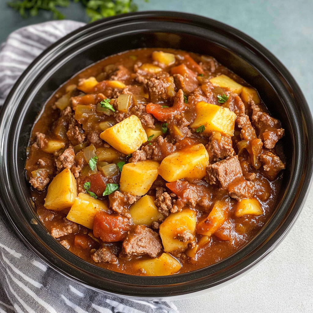 Recipe preparation for Slow Cooker Cowboy Casserole