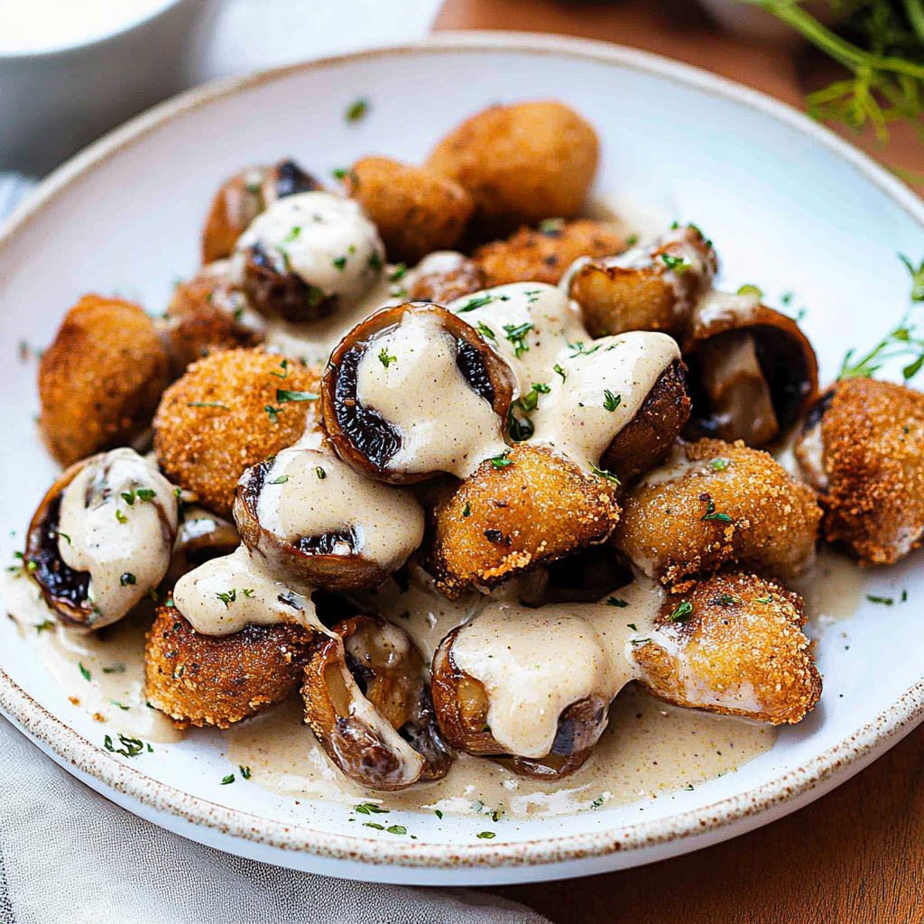 Recipe preparation for Fried Sliced Mushrooms with Ranch