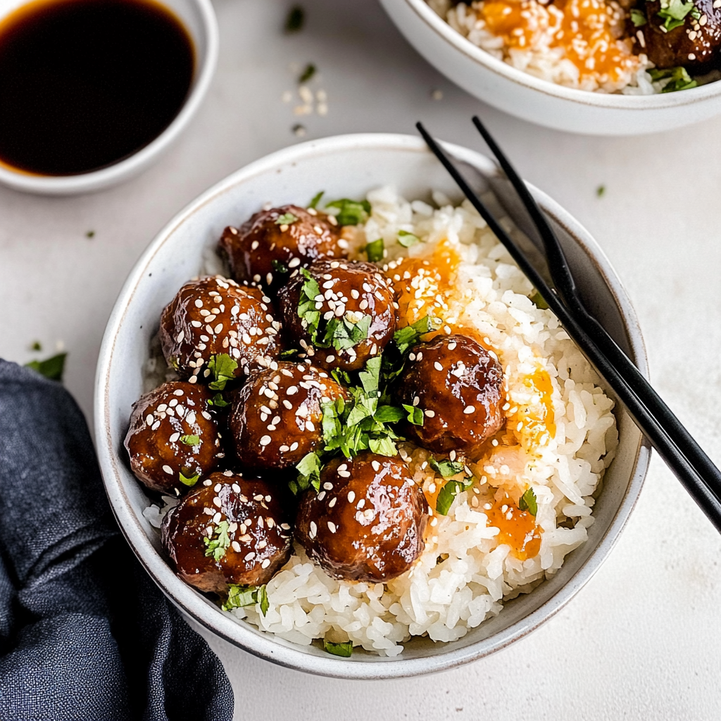 Recipe preparation for Korean BBQ Meatball Rice Bowls