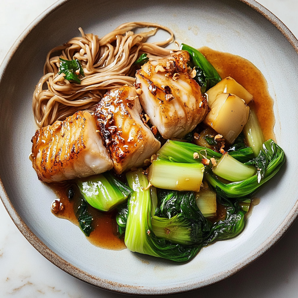 Recipe preparation for ginger-soy glazed cod with bok choy