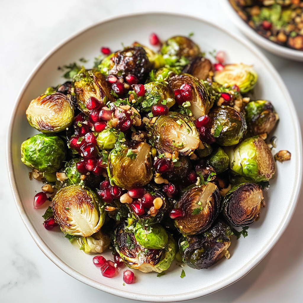Recipe preparation for roasted brussels sprouts with pomegranate seeds