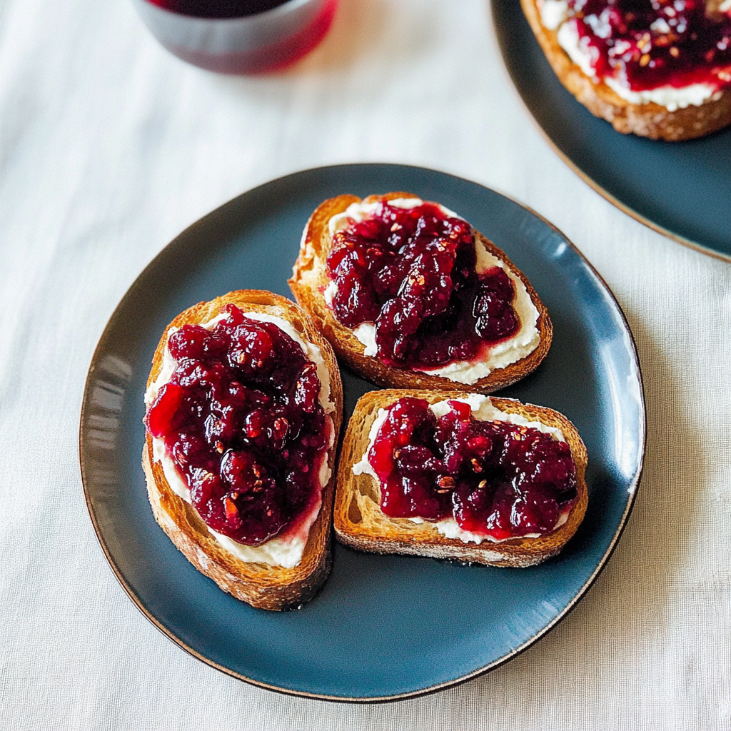 Recipe preparation for cranberry and goat cheese crostini