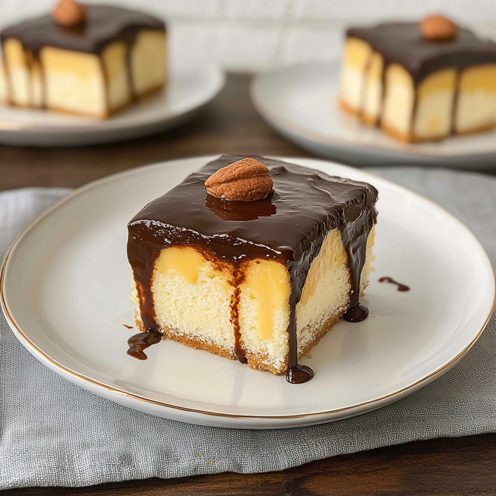 Recipe preparation for Boston Cream Poke Cake