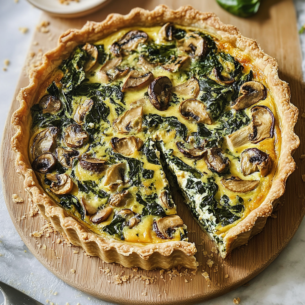 Recipe preparation for Spinach & Mushroom Quiche