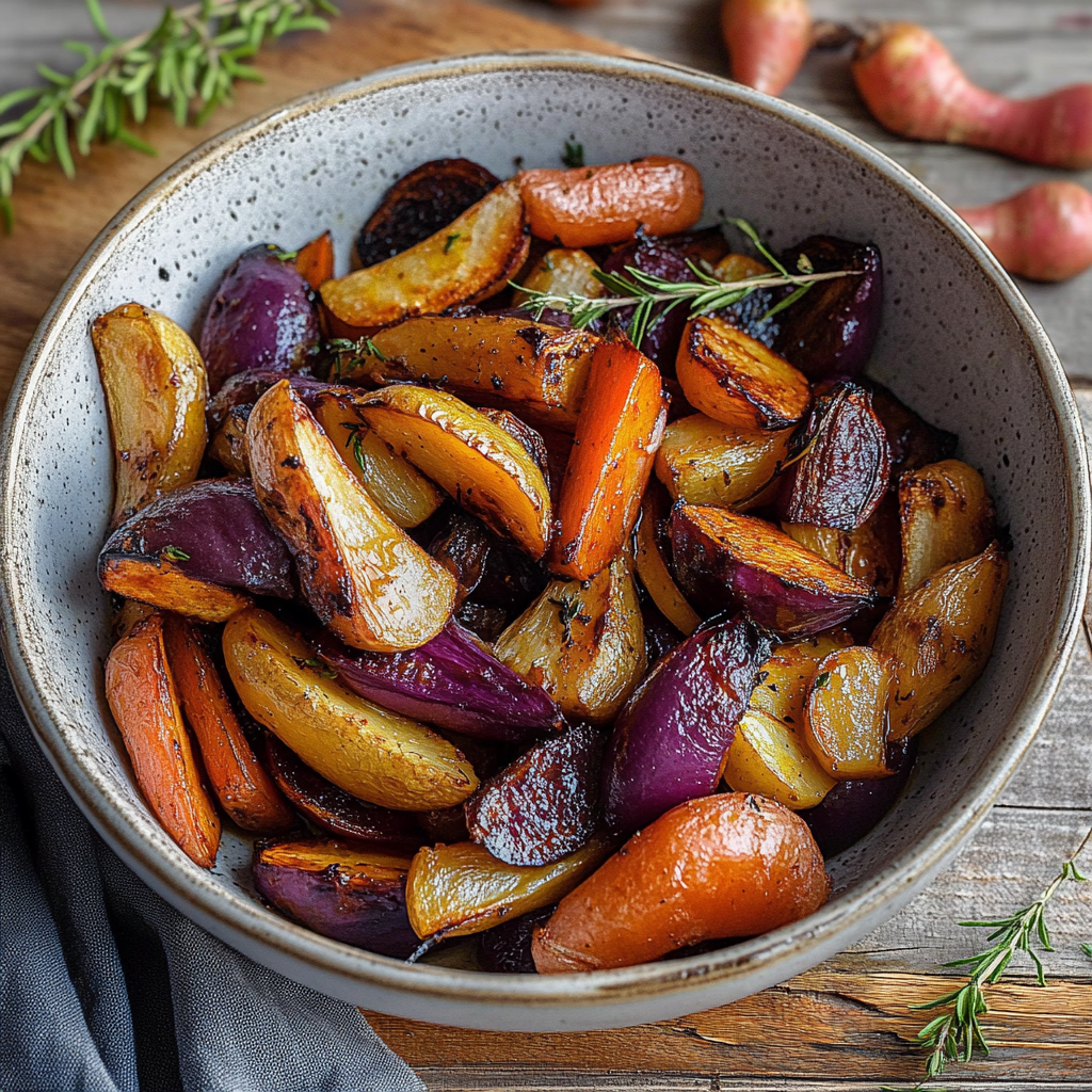 Recipe preparation for Roasted Root Vegetable Medley (Parsnips, Carrots, Beets)