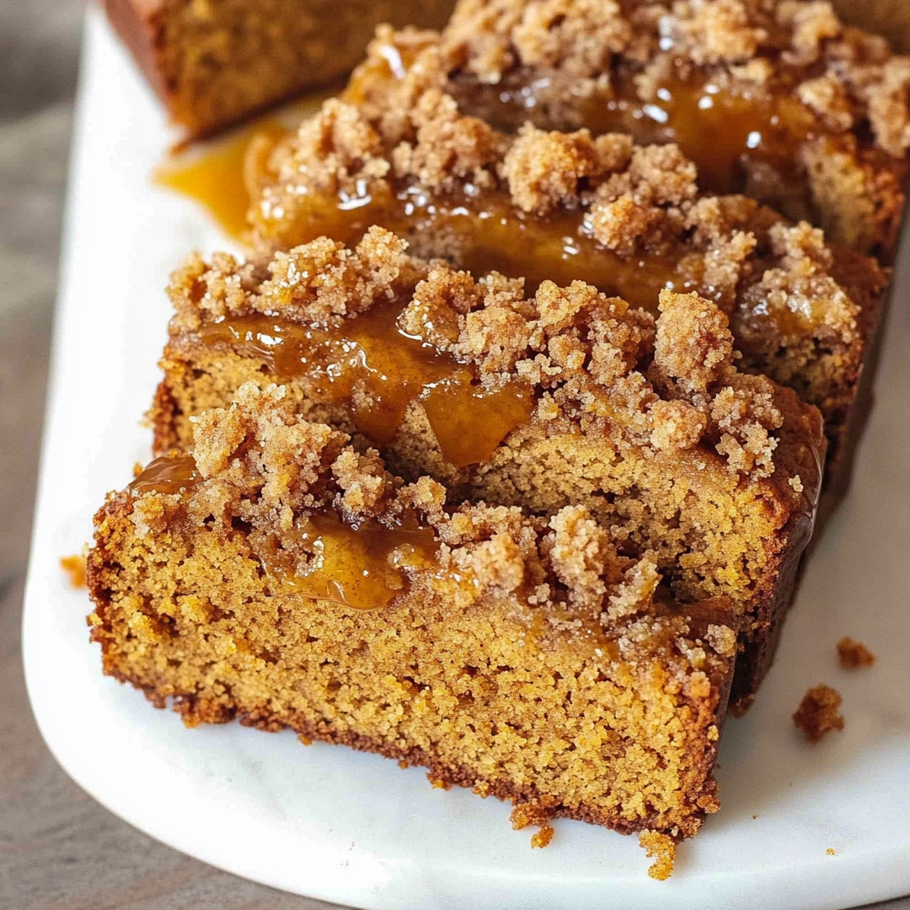 Recipe preparation for Maple-Glazed Streusel Pumpkin Bread