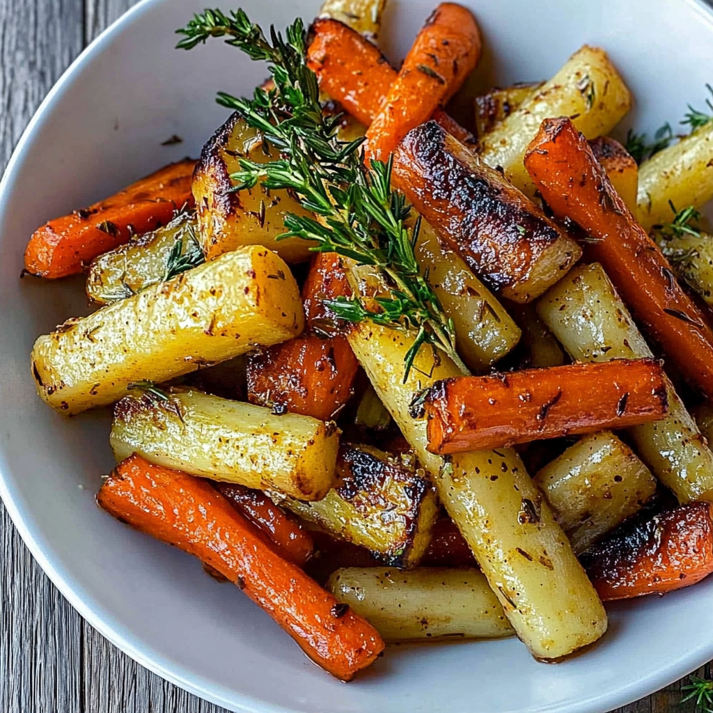 Recipe preparation for Maple Bourbon Glazed Carrots & Parsnips