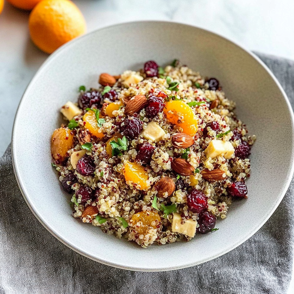 Recipe preparation for Cranberry Orange Walnut Quinoa Salad