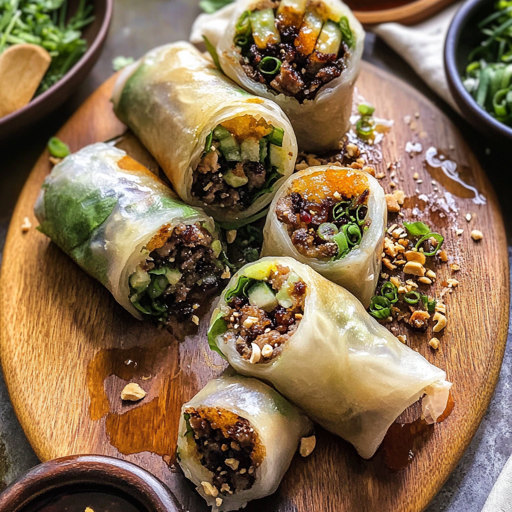 Recipe preparation for Thai Basil Beef Rolls
