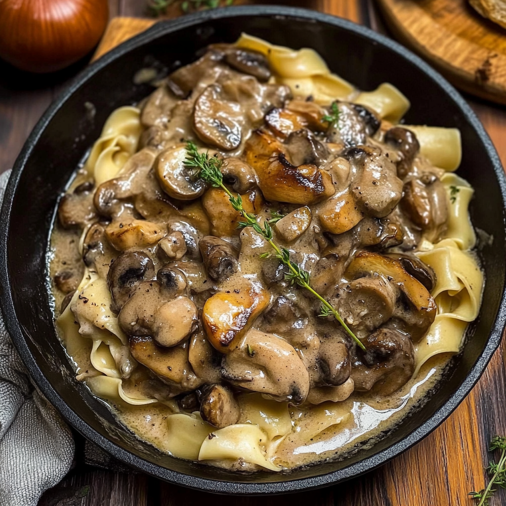 Recipe preparation for Mushroom & Chestnut Stroganoff