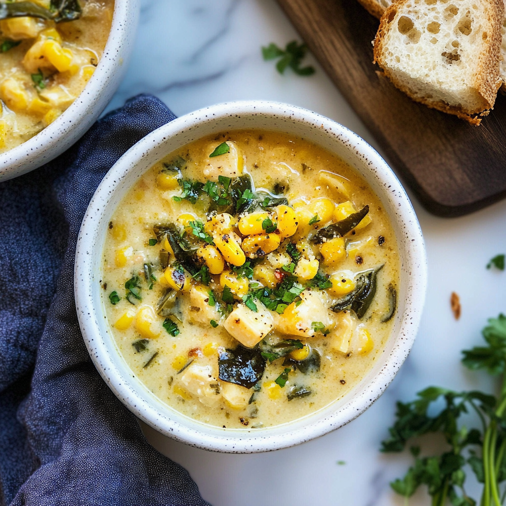 Recipe preparation for Creamy Poblano Corn Chowder