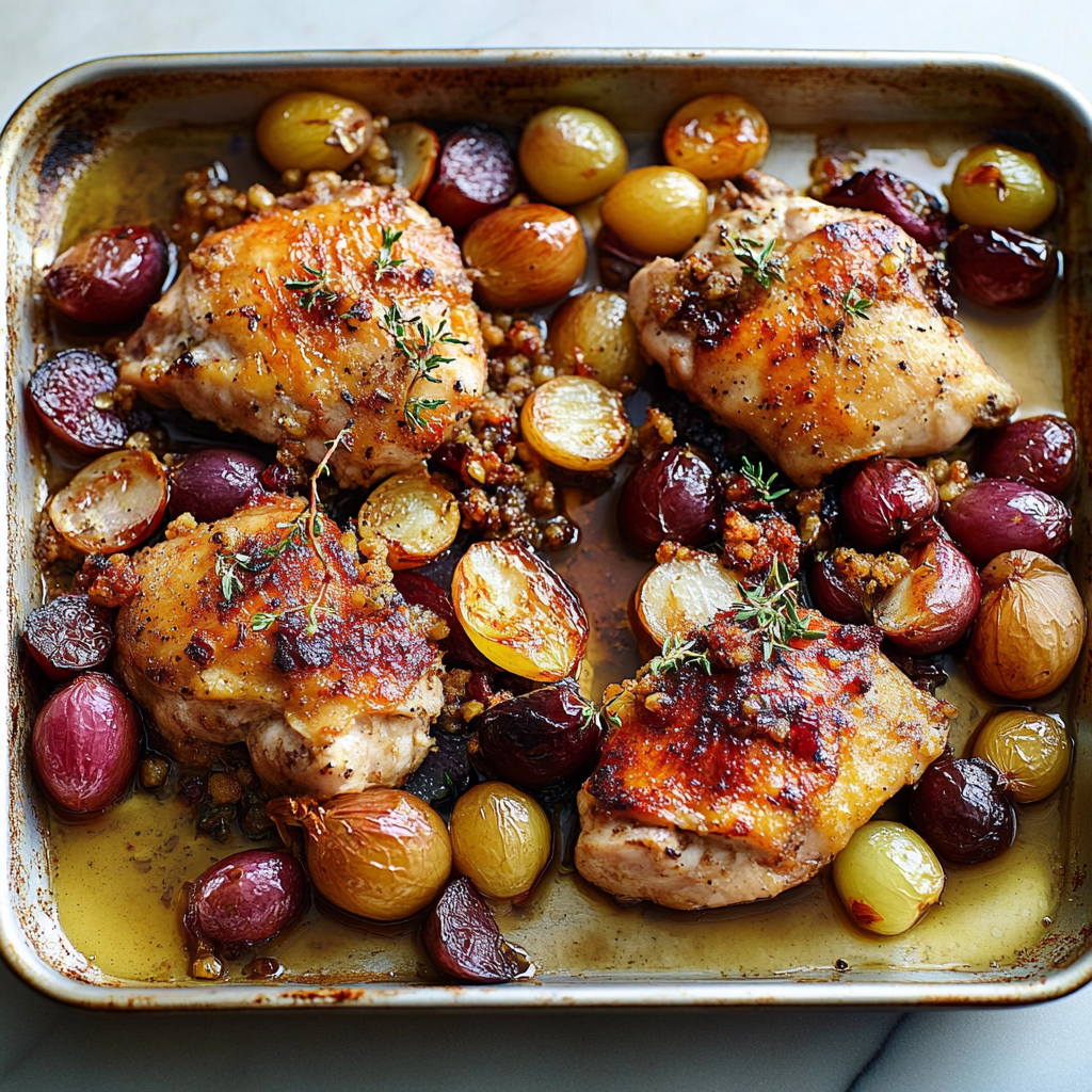 Recipe preparation for Sheet Pan Balsamic Fig Chicken with Red Onions & Grapes