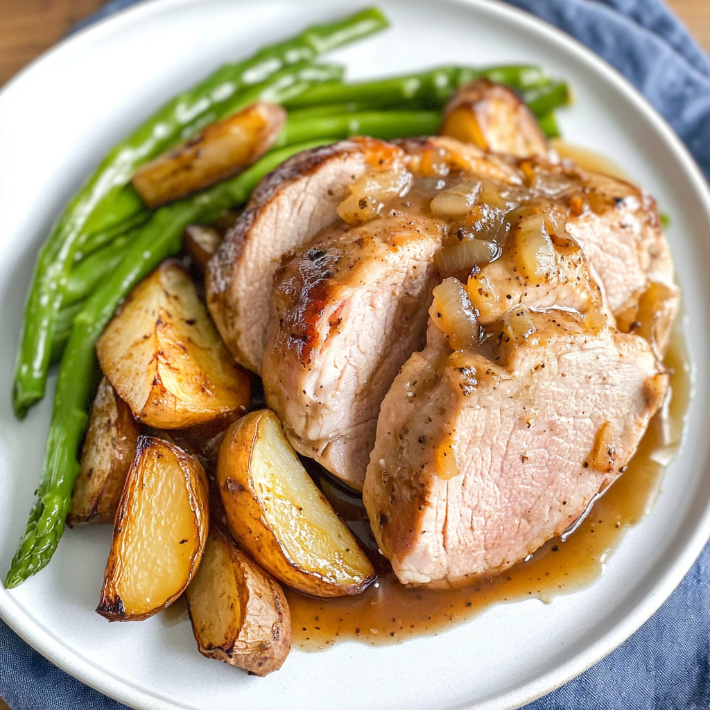 Recipe preparation for Sheet Pan Apple Cider Glazed Pork Tenderloin & Parsnips