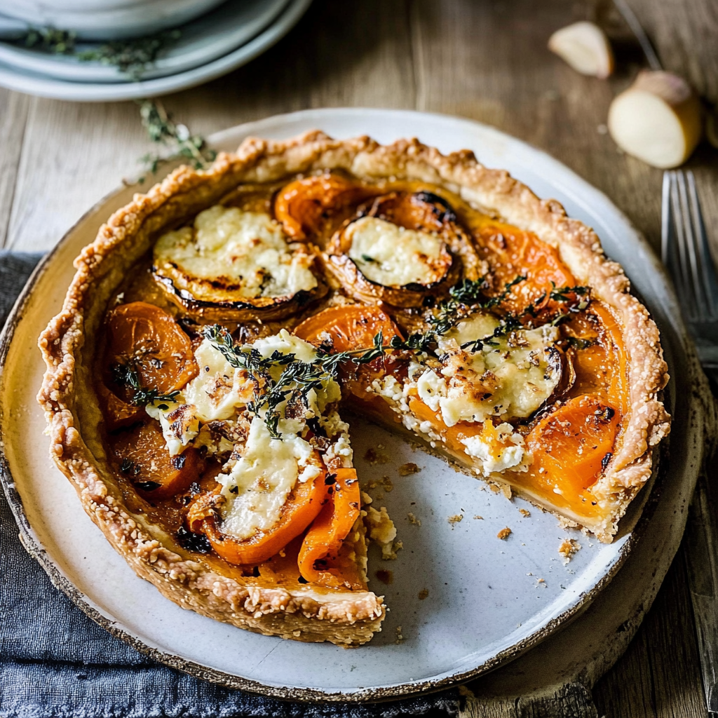 Recipe preparation for Butternut Squash & Goat Cheese Tart