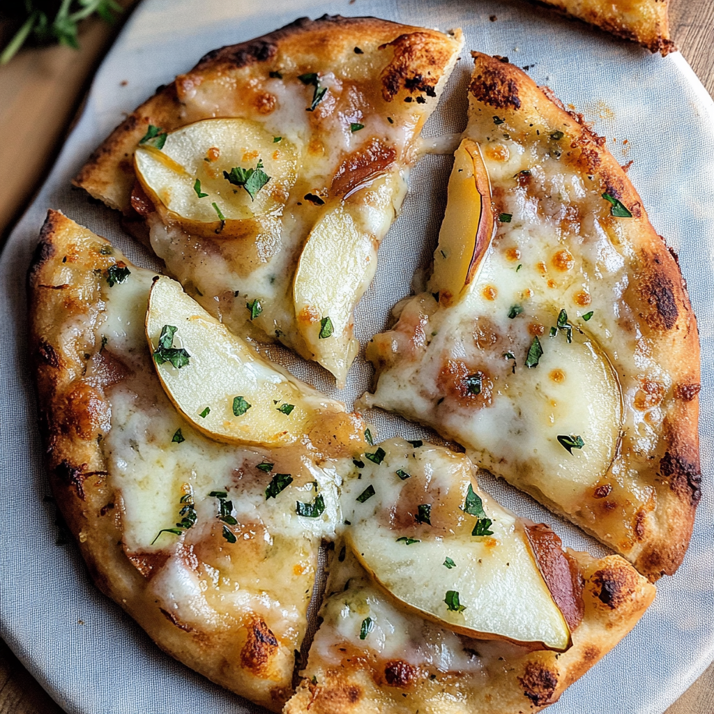 Recipe preparation for Pear & Gorgonzola Flatbread