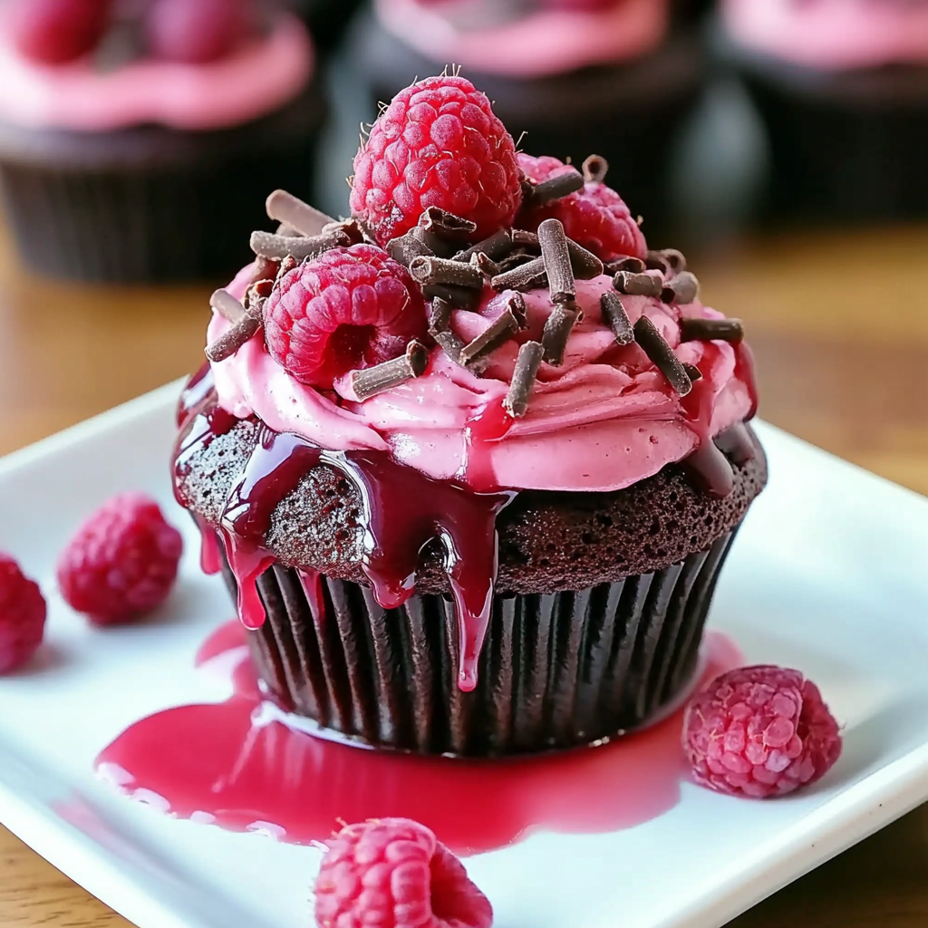 Recipe preparation for Molten Raspberry Chocolate Cupcakes