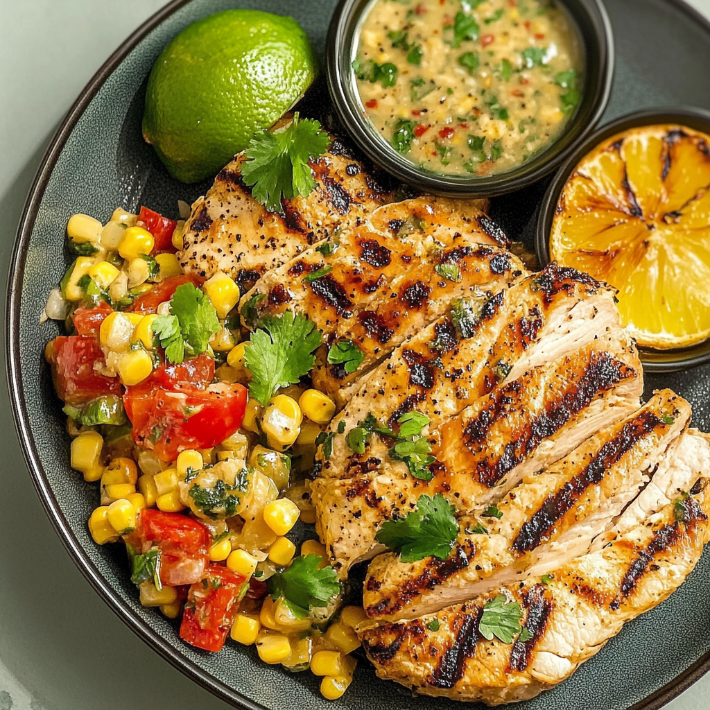 Recipe preparation for chili lime chicken with roasted corn