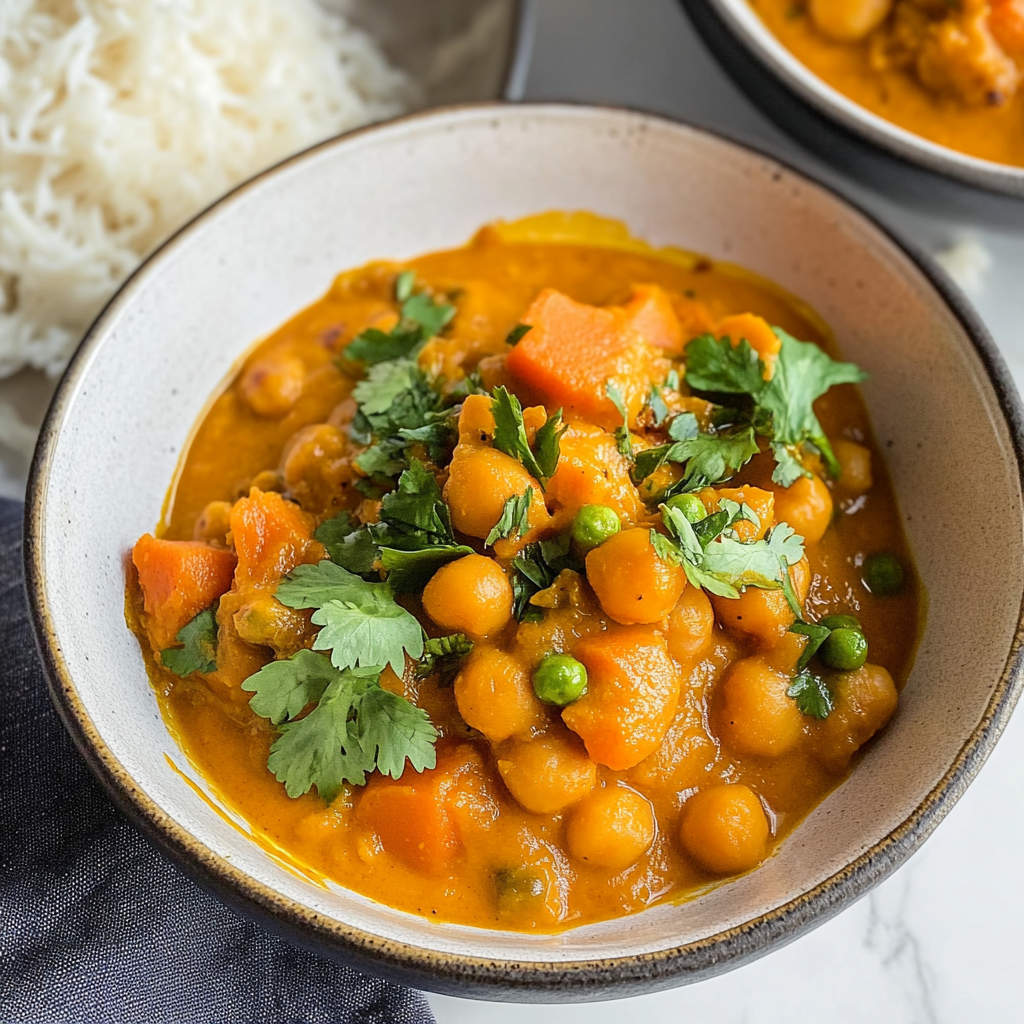 Recipe preparation for sweet potato curry with chickpeas