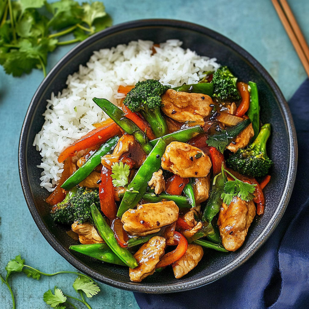 Recipe preparation for Colorful Teriyaki Chicken Stir-Fry Recipe with Rainbow Veggies & Wild Rice