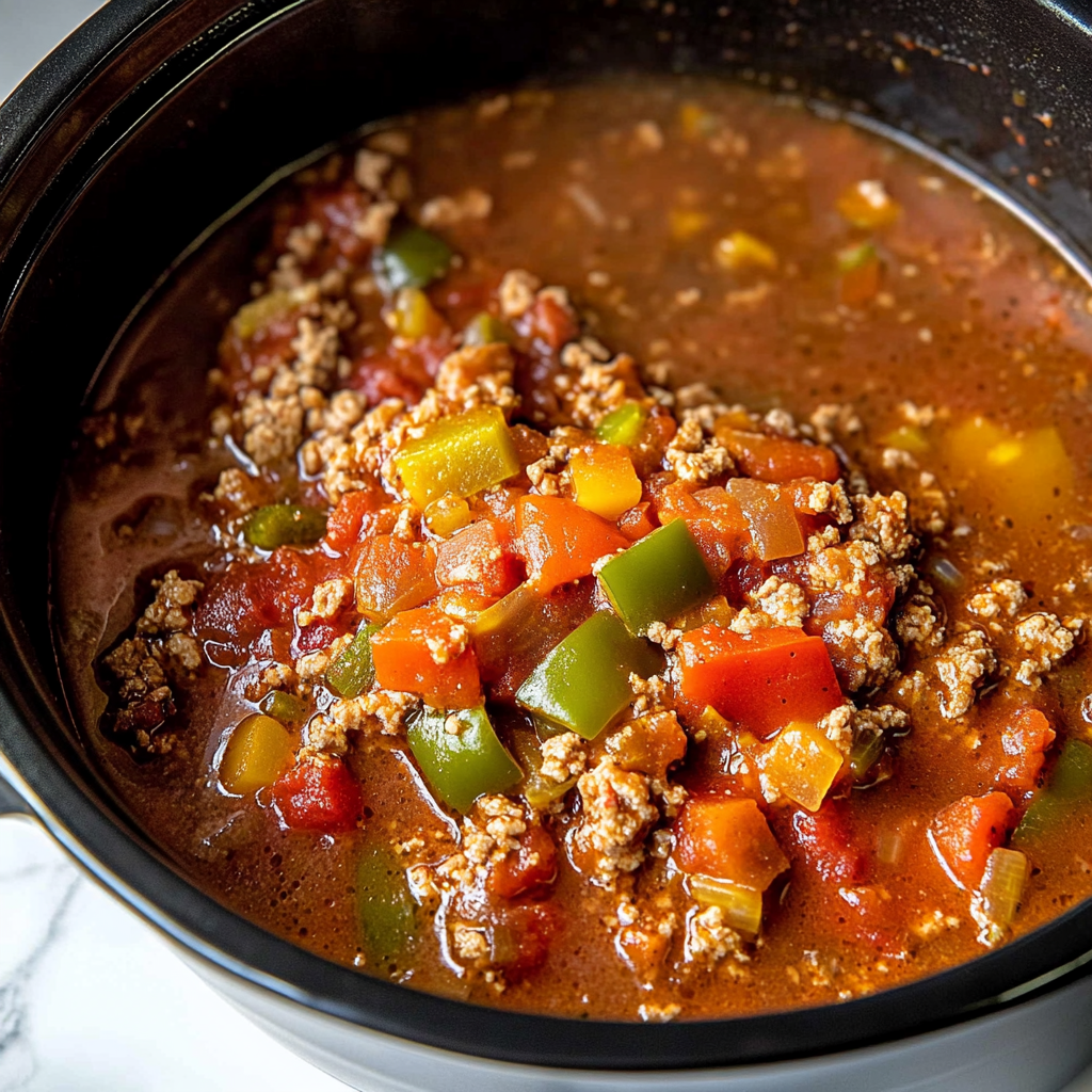 Recipe preparation for Slow Cooker Stuffed Pepper Soup