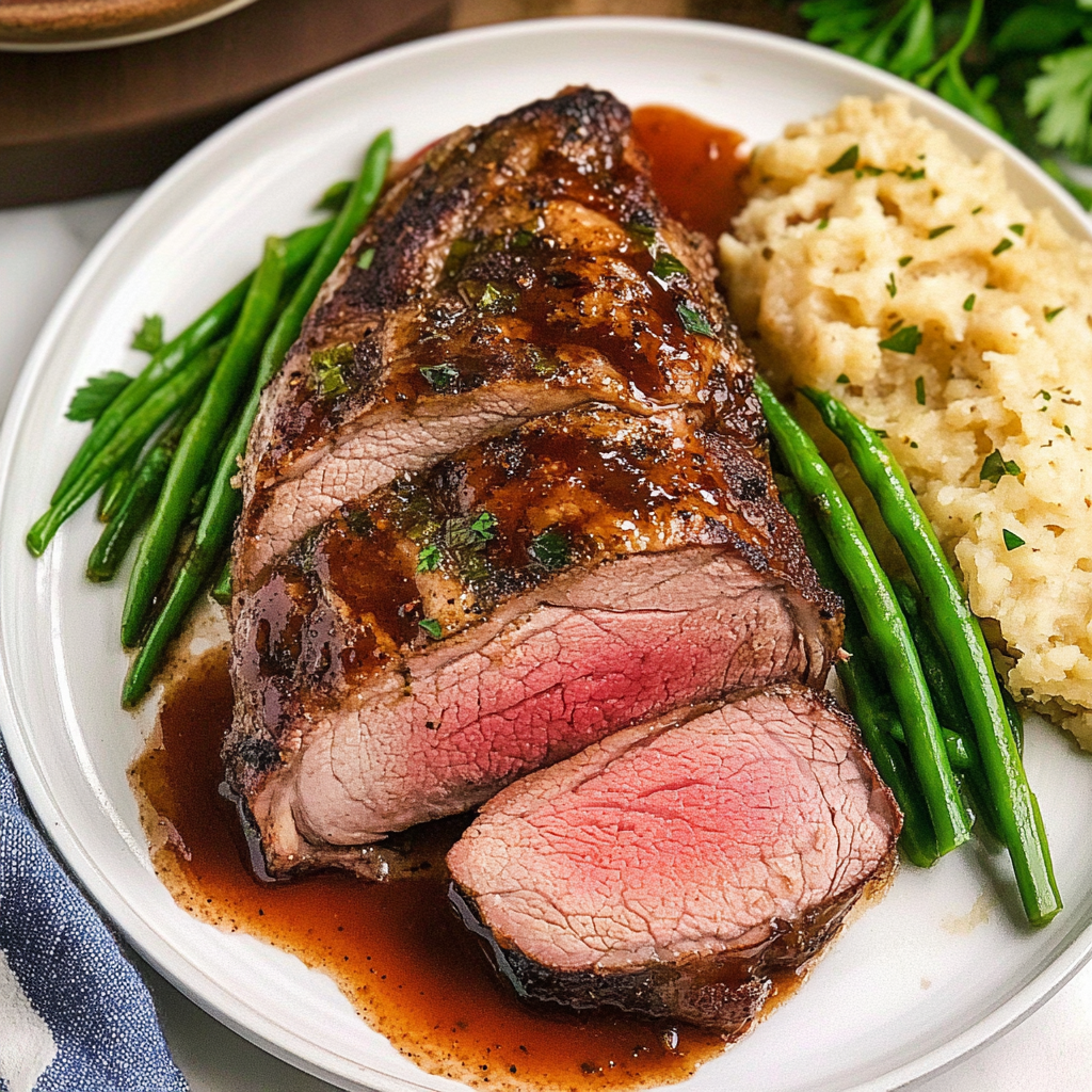 Recipe preparation for Herb-Crusted Prime Rib with Red Wine Reduction (Christmas Dinner Main)
