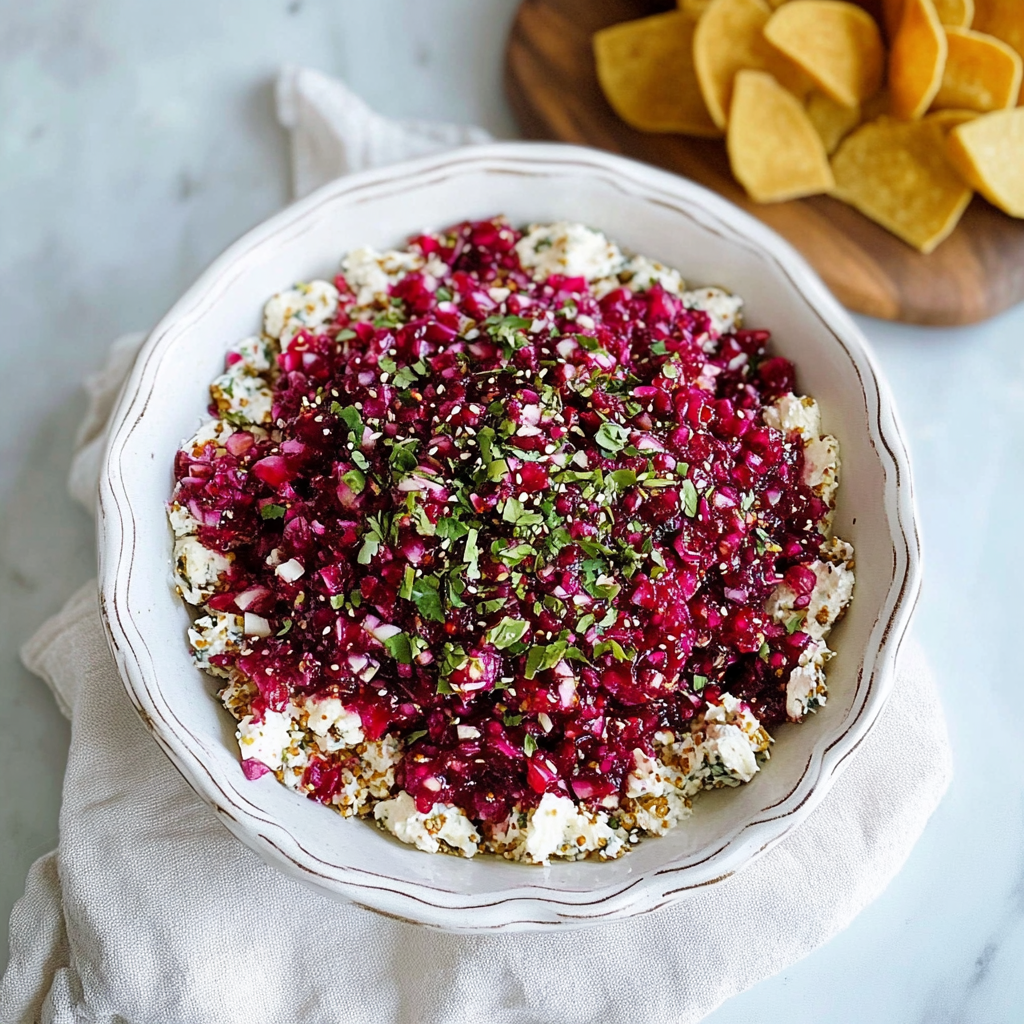 Recipe preparation for Cranberry salsa with cream cheese