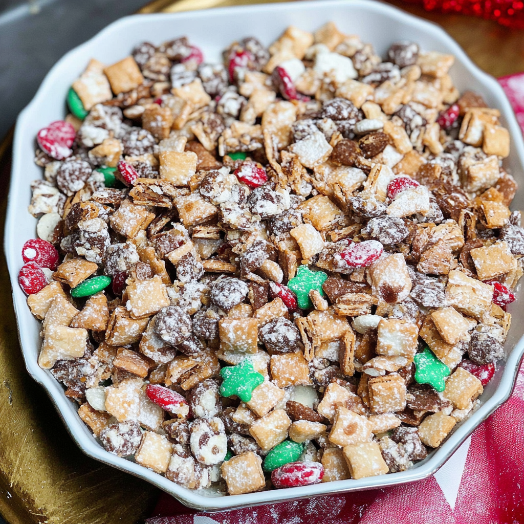 Recipe preparation for Christmas Chex mix