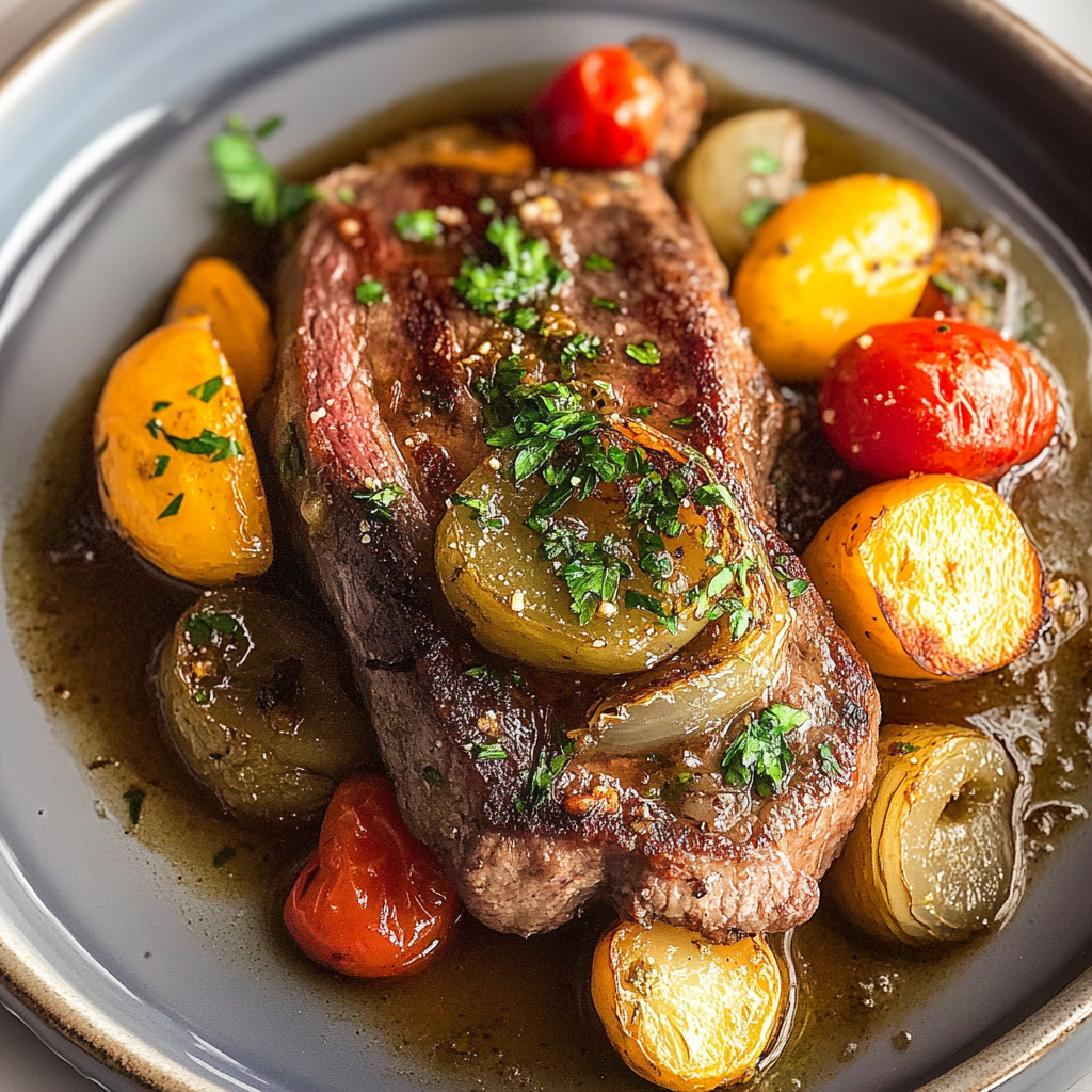 Recipe preparation for Succulent lamb steak and veg sheet pan meal recipe