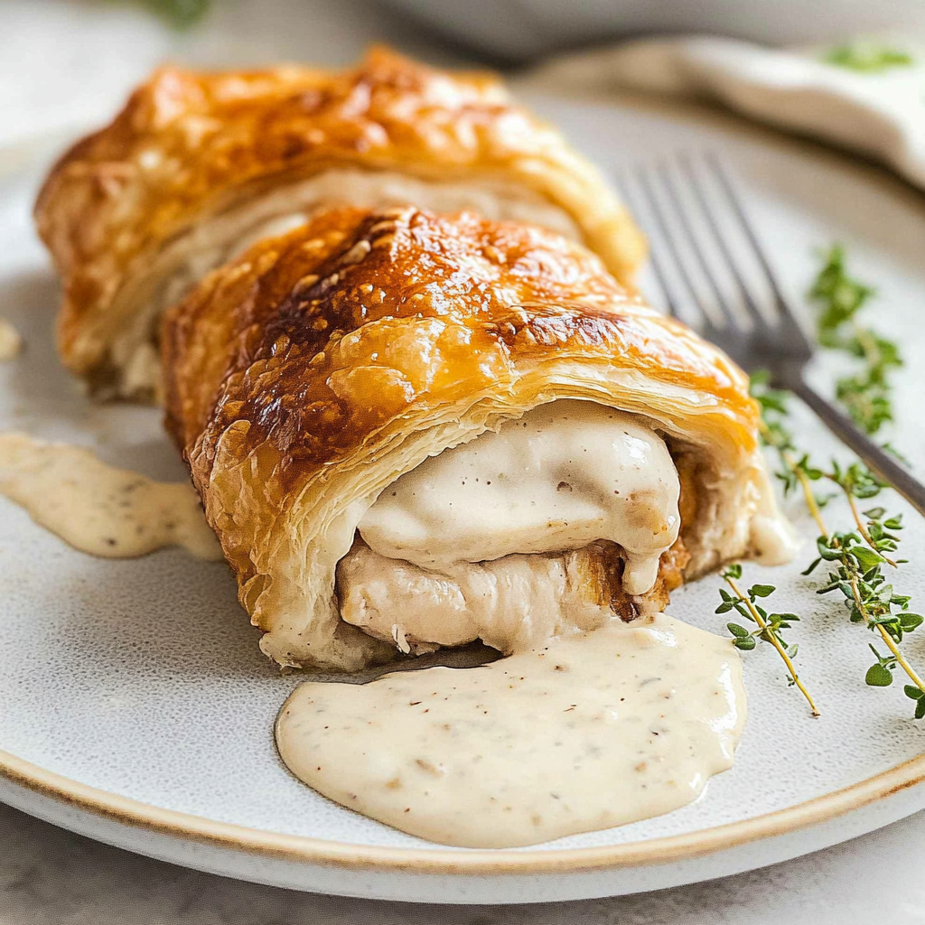 Recipe preparation for Chicken Wellington with Dijon Cream Sauce