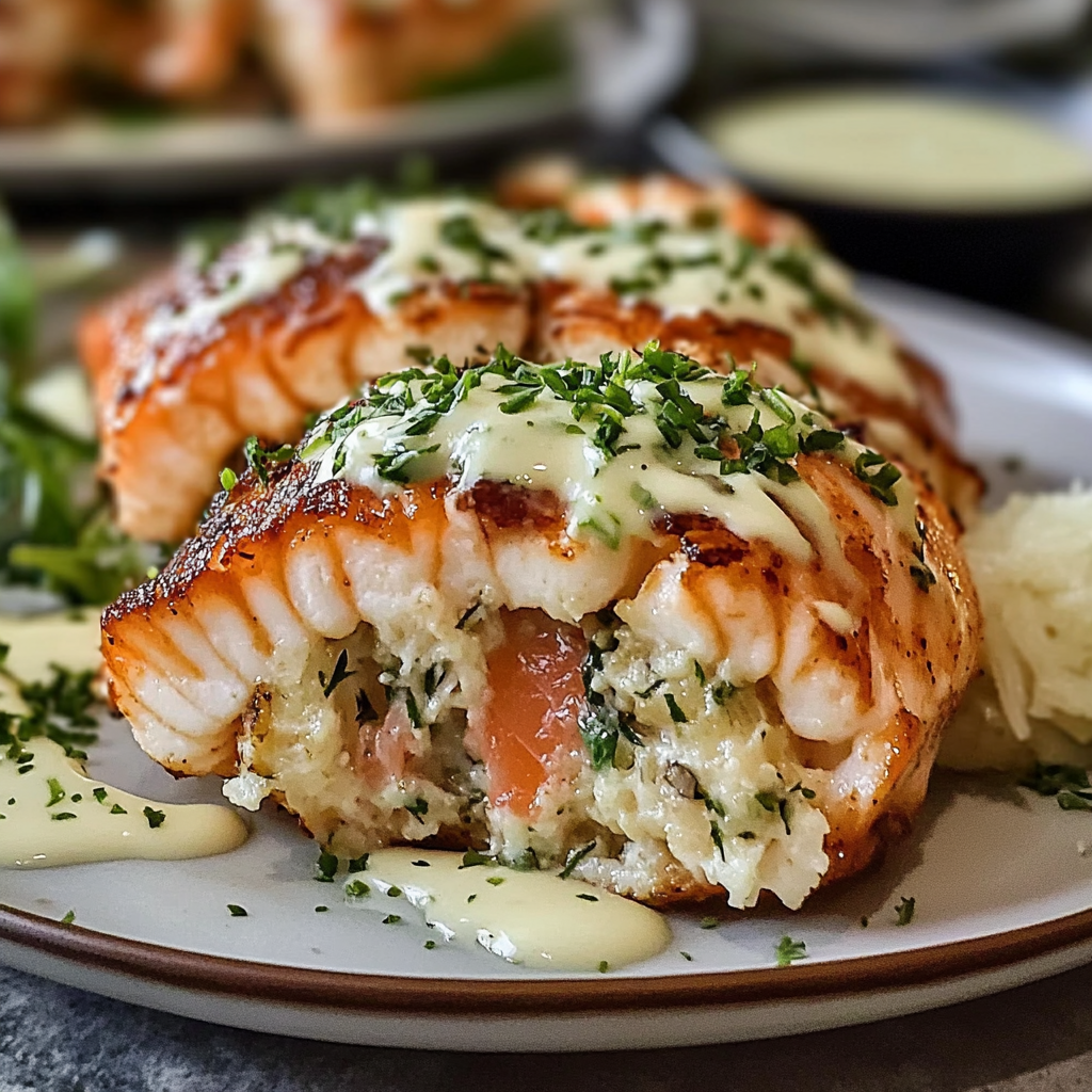 Recipe preparation for Shrimp Stuffed Salmon
