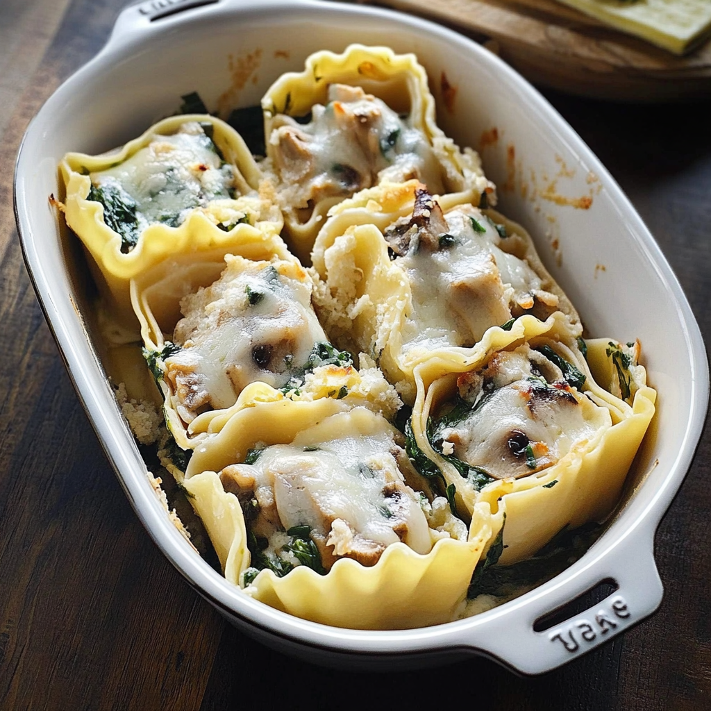 Recipe preparation for Mushroom and Spinach Lasagna Roll Ups