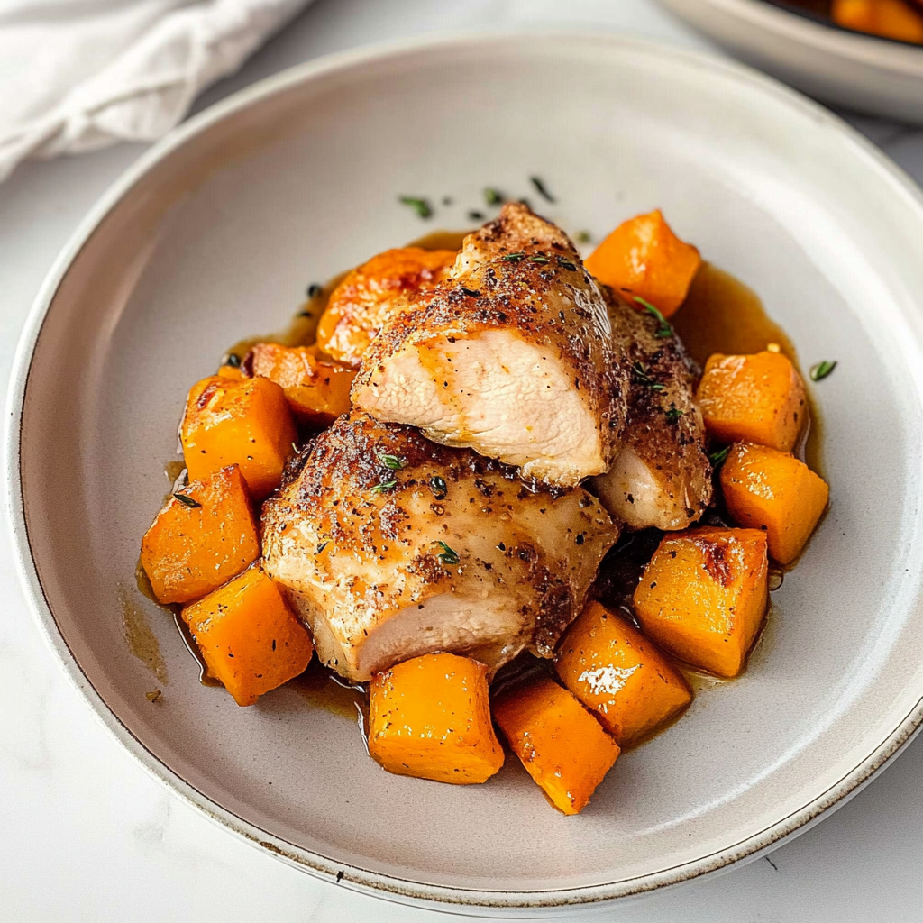 Recipe preparation for Sheet Pan Chicken and Sweet Potatoes