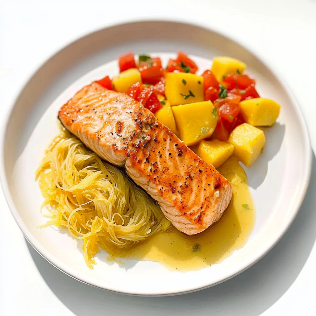 Recipe preparation for Orange-Spiced Salmon with Spaghetti Squash