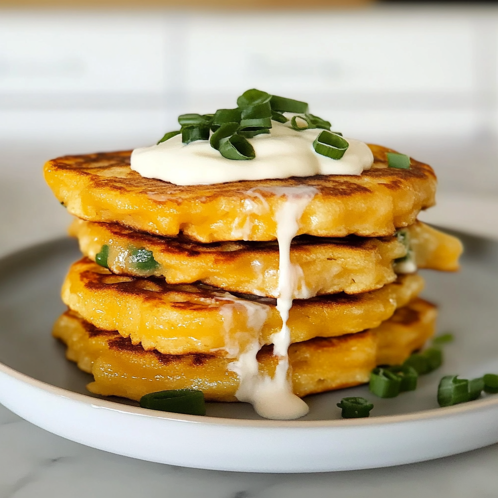Recipe preparation for Cheesy Pumpkin and Green Onion Pancakes