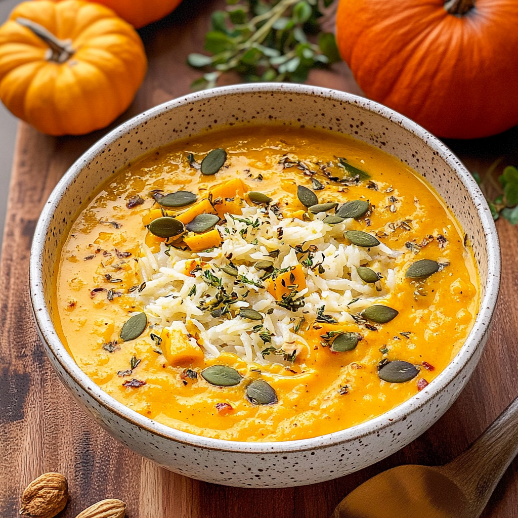 Recipe preparation for Turkey Pumpkin Curry Soup with Rice