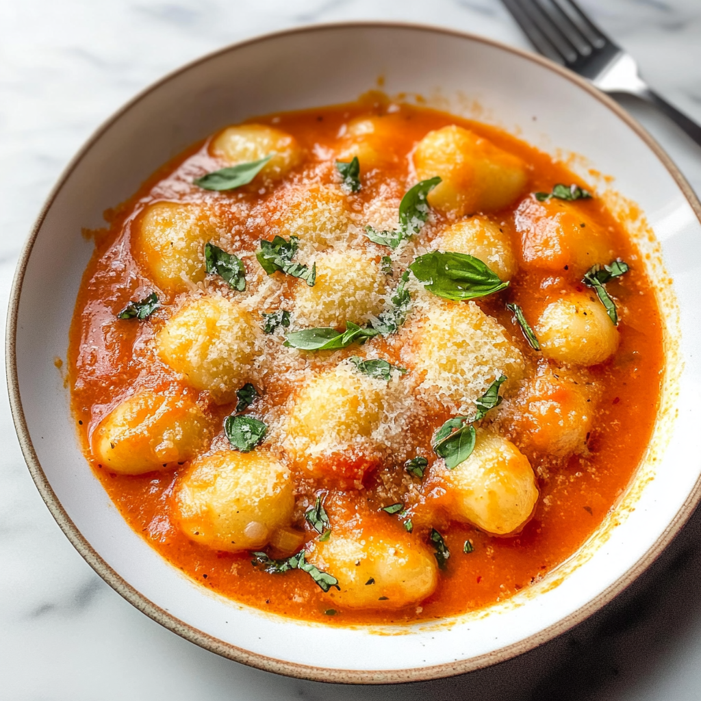 Recipe preparation for creamy tomato gnocchi soup