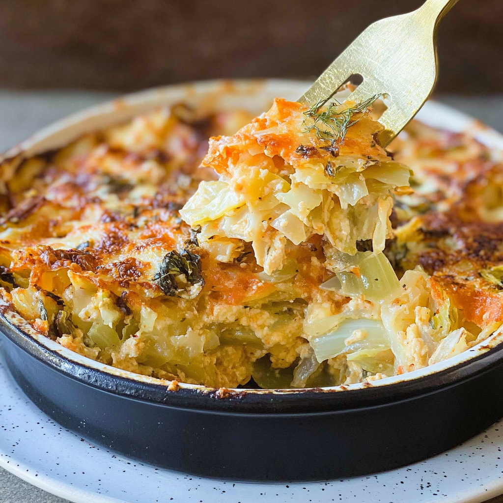Recipe preparation for Cheesy Cabbage Casserole with Cracker Topping