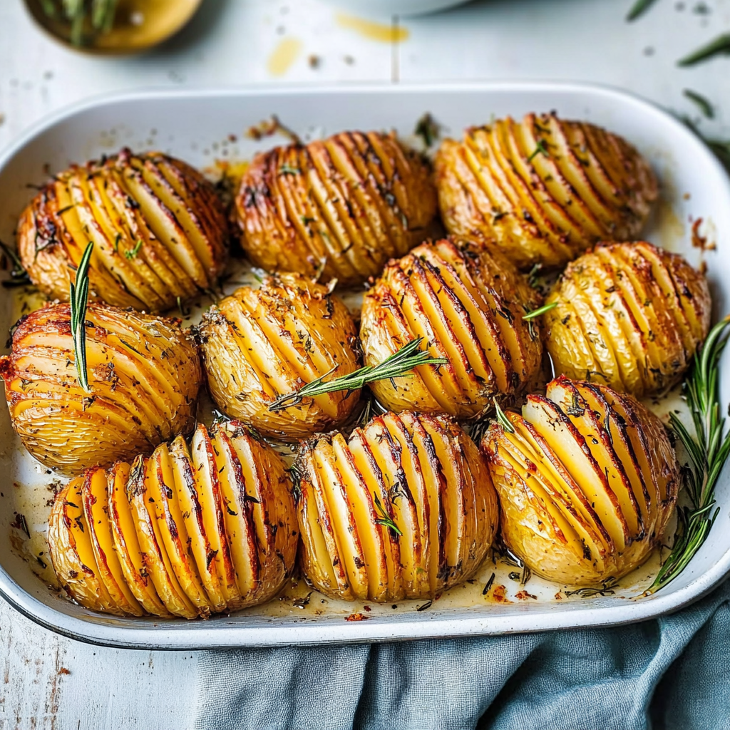 Recipe preparation for Sheet Pan Hasselback Potatoes with Rosemary and Garlic